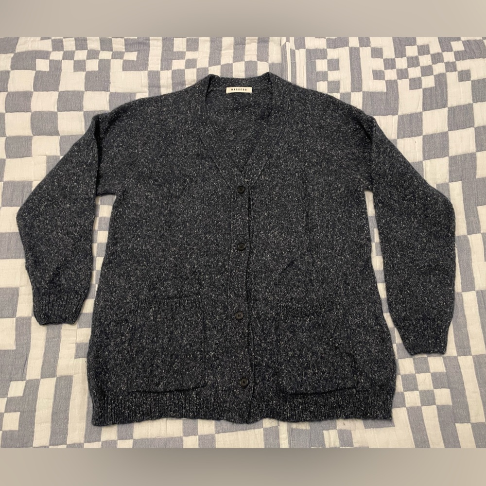 Dark navy heather cardigan, masscob